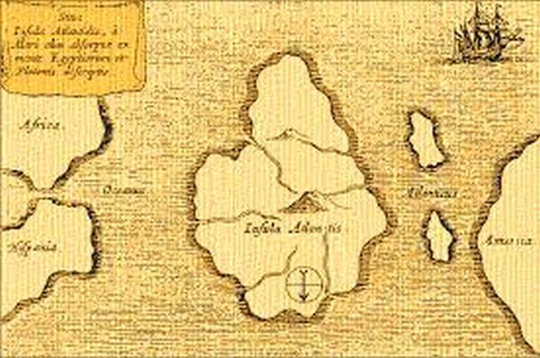 La mappa di Atlantide pubblicata da A. Kircher nel 1665 (con il nord verso il basso)