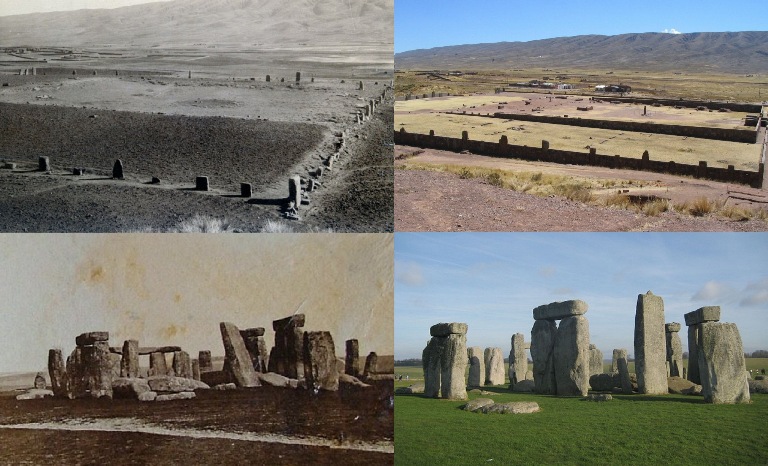 Sopra Tiahuanaco ieri e oggi, sotto Stonehenge ieri e oggi